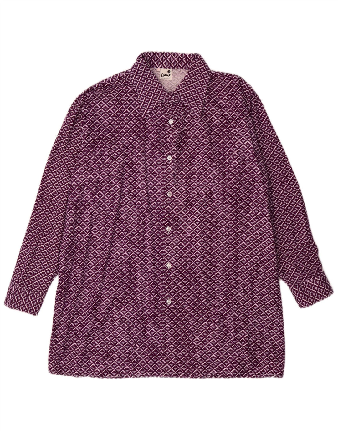 VINTAGE Mens Shirt Size 42 Large Purple Geometric
