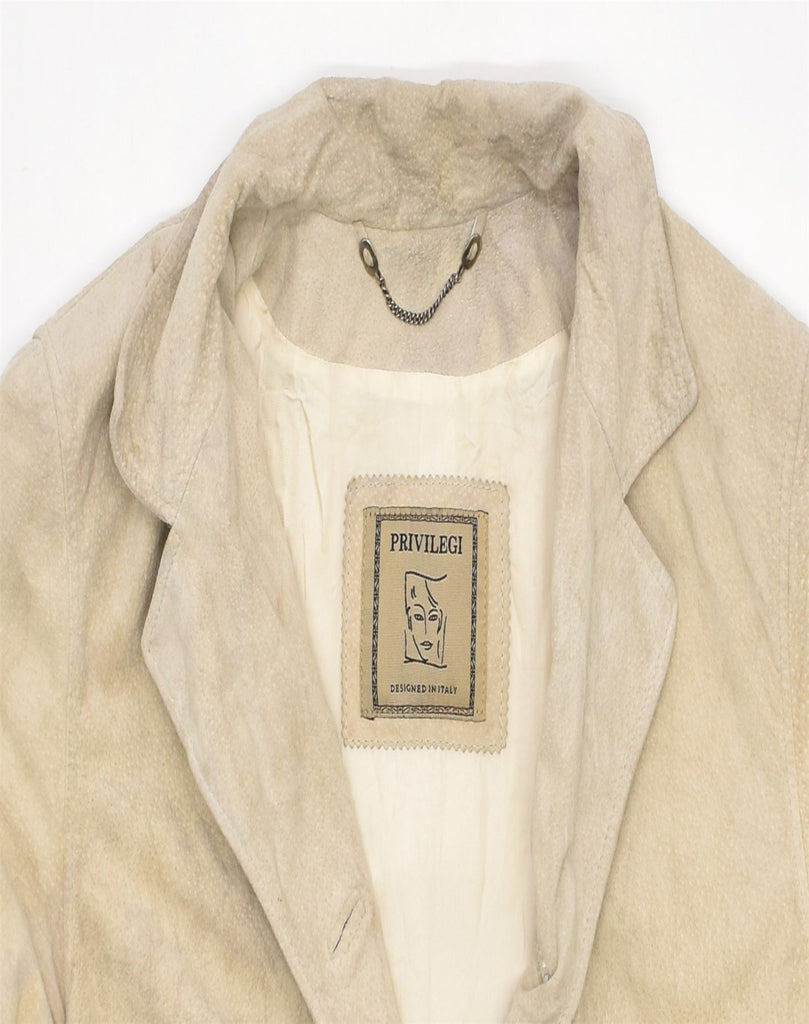 VINTAGE Womens Suede Jacket IT 46 Large Beige Leather | Vintage | Thrift | Second-Hand | Used Clothing | Messina Hembry 