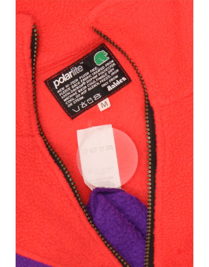 Vintage Mens Zip Neck Fleece Jumper Medium Orange Colourblock Polyester