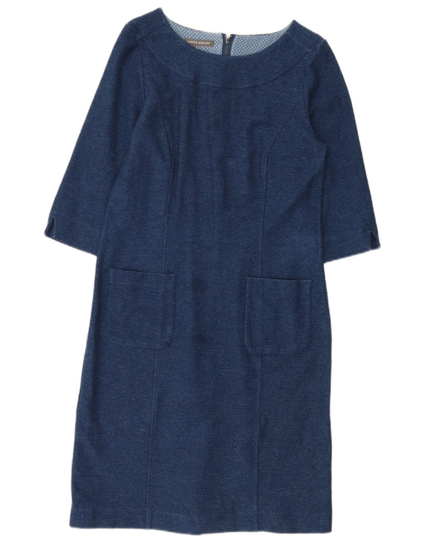 Laura Ashley Womens 3/4 Sleeve Shift Dress UK 10 Small Blue Cotton