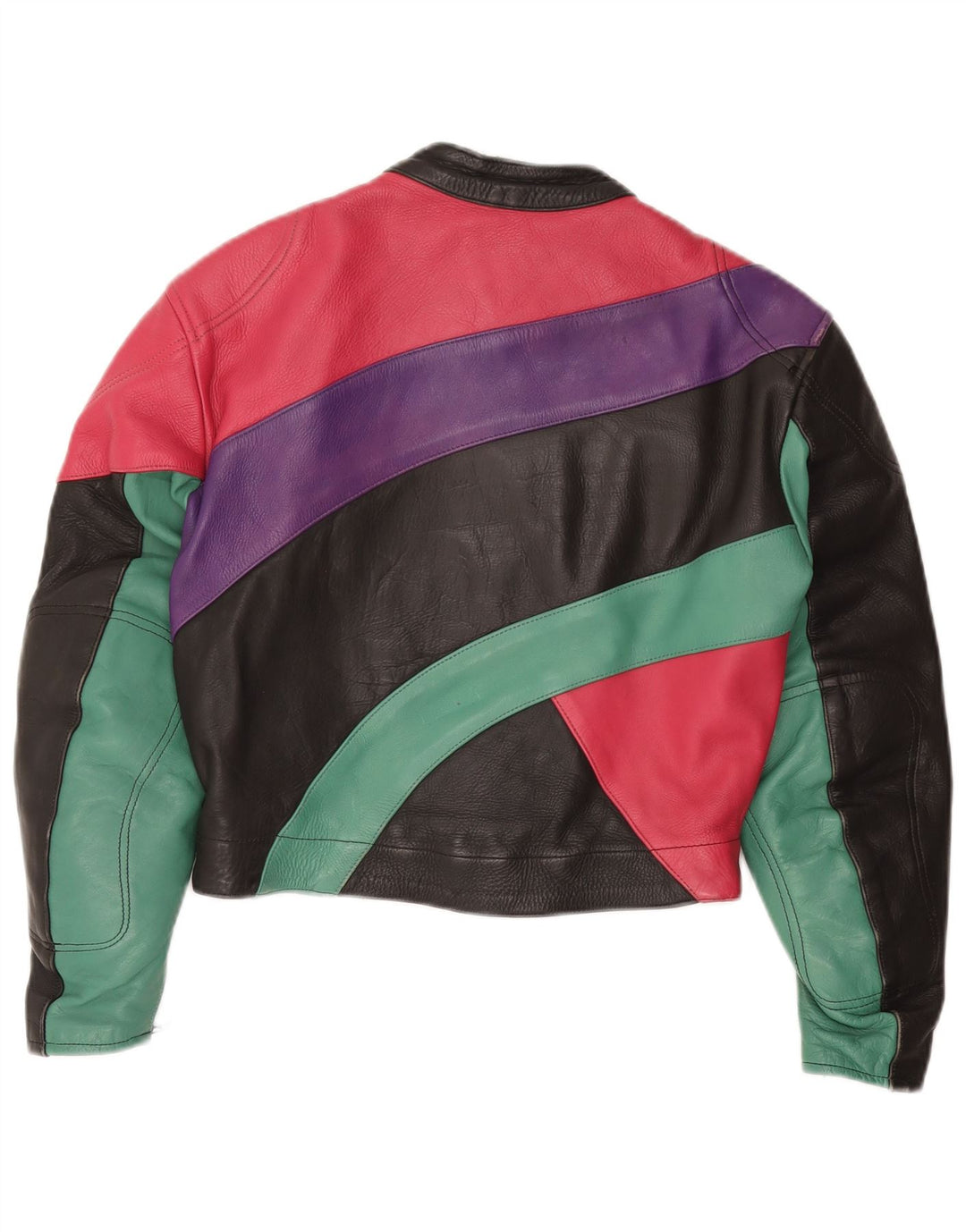 ROLEFF Womens Crop Jacket UK 14 Large Black Colourblock Leather Motorcycle