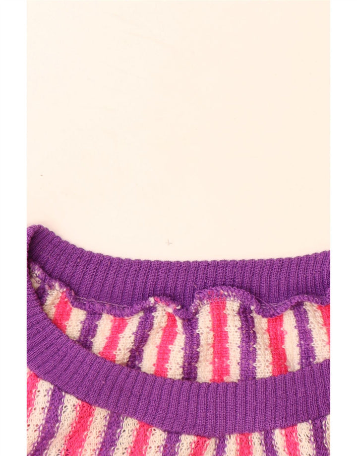 VINTAGE Womens Boat Neck Jumper Sweater UK 14 Large Multicoloured Striped