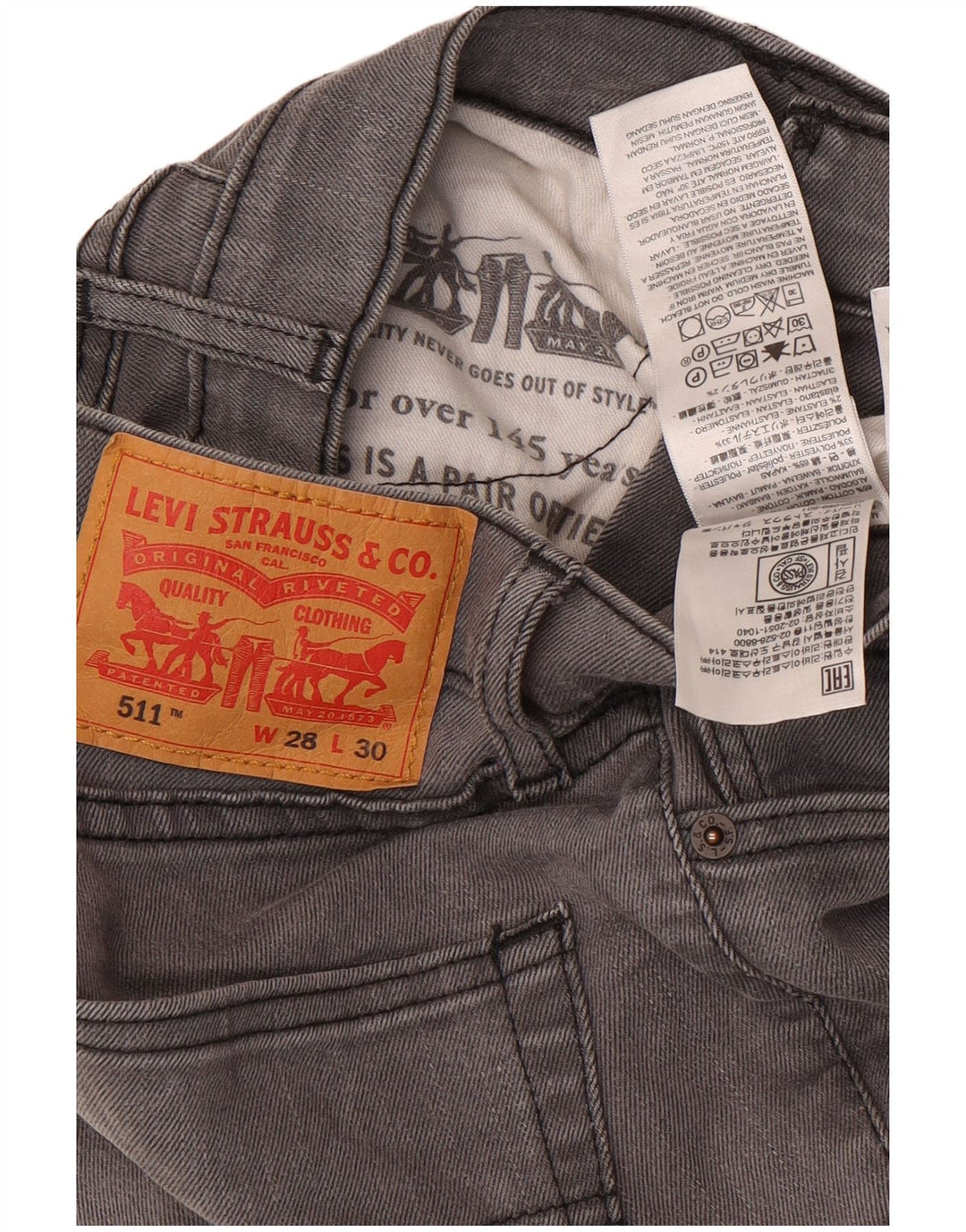 Levi's Mens 511 Slim Jeans W28 L30 Grey Cotton