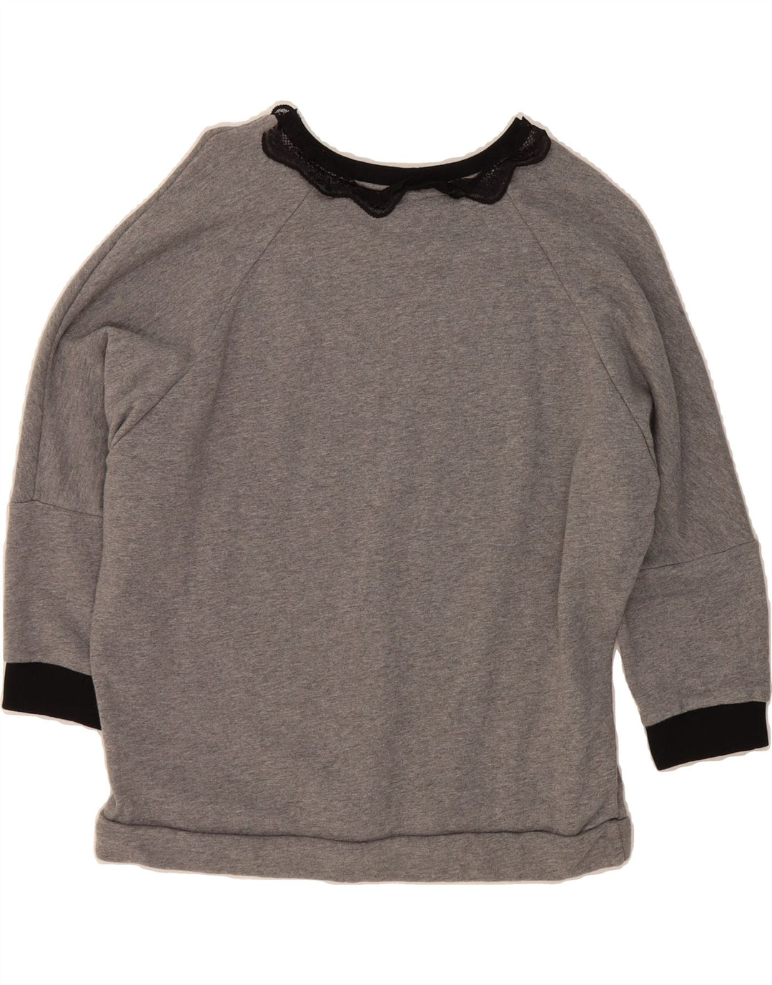 BENETTON Womens Oversized 3/4 Sleeve Sweatshirt Jumper UK 10 Small Grey Vintage Benetton and Second-Hand Benetton from Messina Hembry 