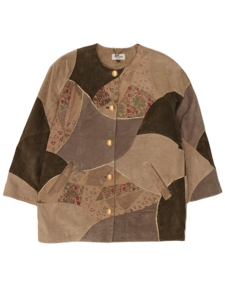 Fair Lady Womens Oversized Overcoat UK 16 Large Beige Patchwork Leather