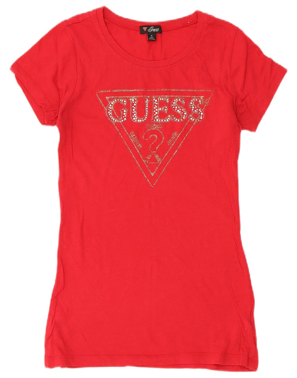 Guess Womens Graphic T-Shirt Top UK 6 XS Red Cotton