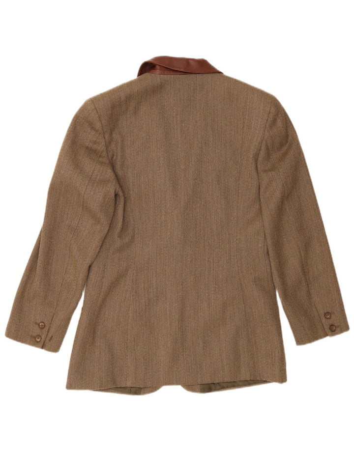 Vintage Womens 2 Button Blazer Jacket UK 14 Medium Khaki Herringbone