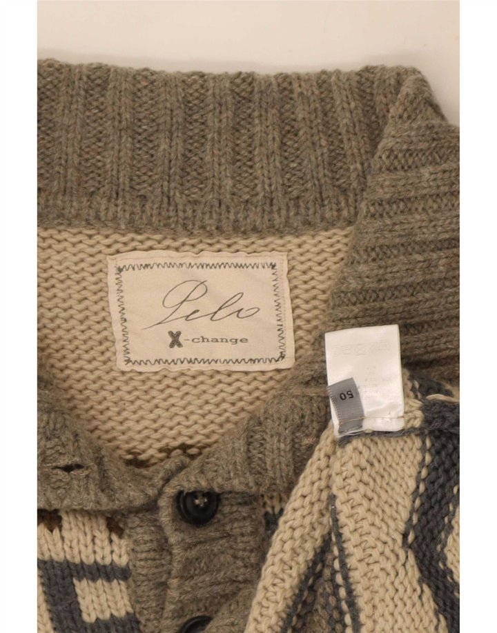 Vintage Mens Button Neck Jumper Sweater IT 50 Medium Grey Fair Isle