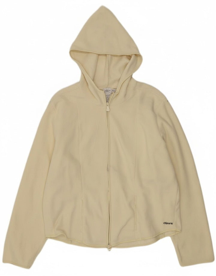 Calvin Klein Jeans Womens Hooded Fleece Jacket UK 18 XL Off White Polyester