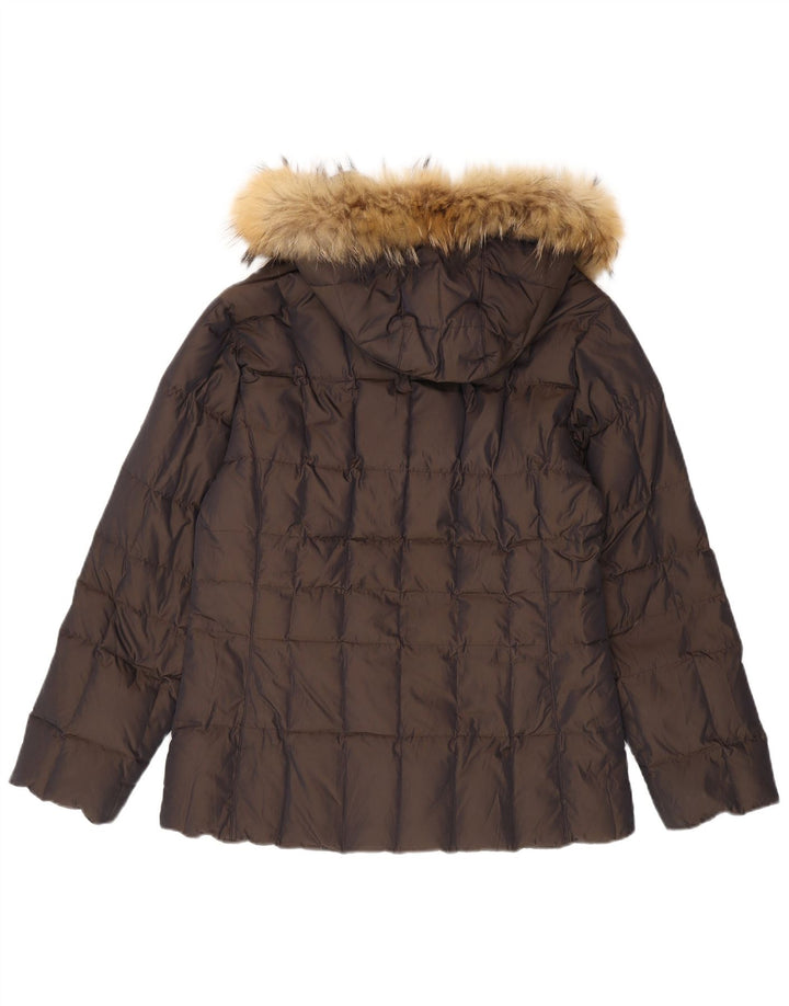 Post Card Womens Hooded Padded Jacket UK 12 Medium  Brown Polyamide