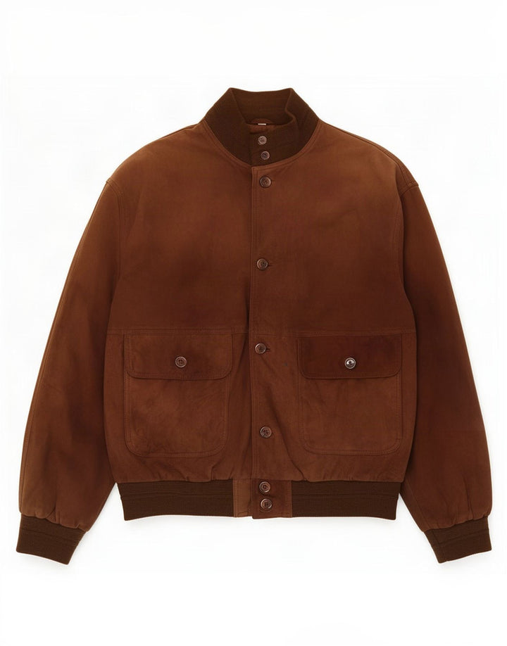 Vintage Mens Suede Bomber Jacket IT 52 XL Brown Leather