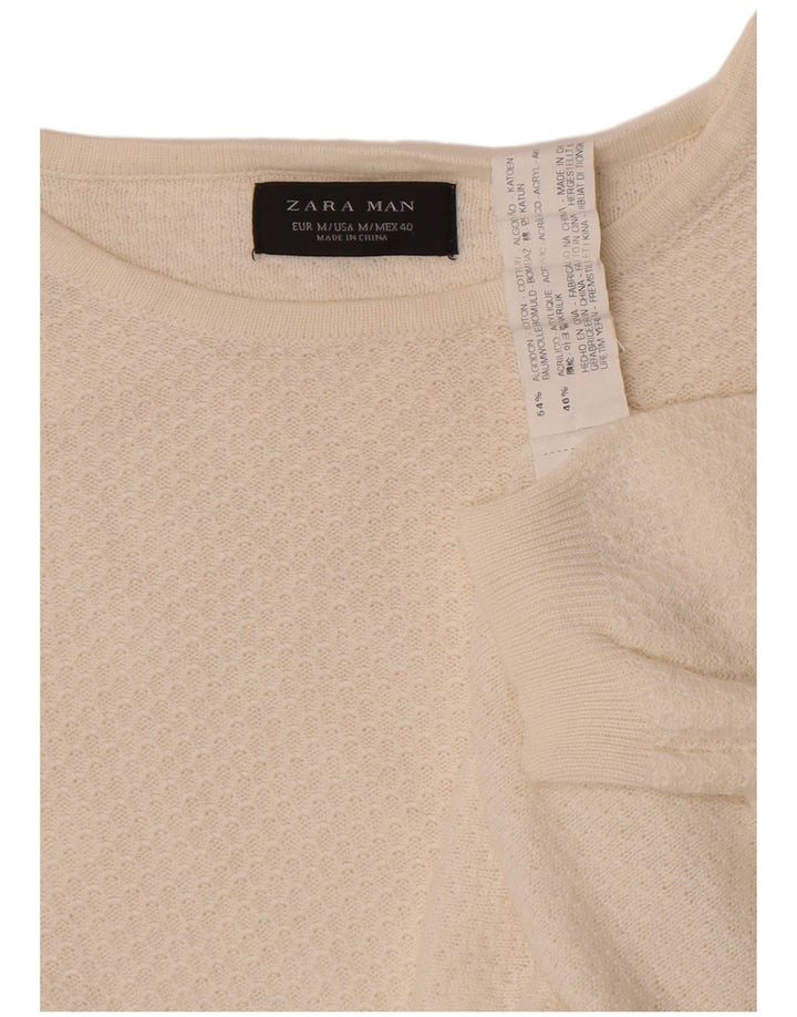 Zara Mens Crew Neck Jumper Sweater Medium White Geometric Cotton