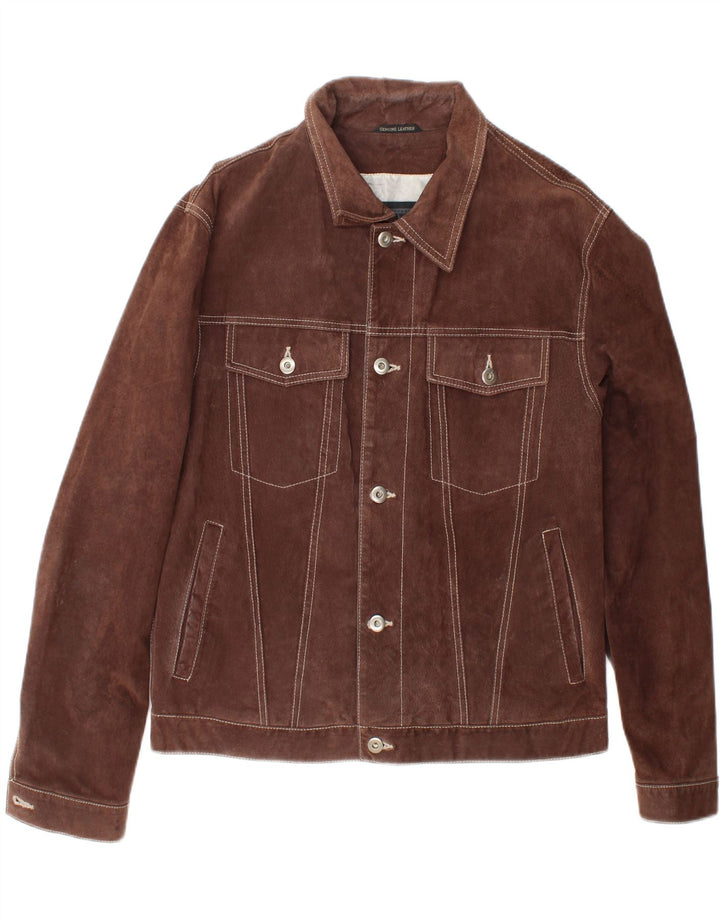 Metropolitan Mens Bomber Suede Jacket IT 48 Medium Brown Leather