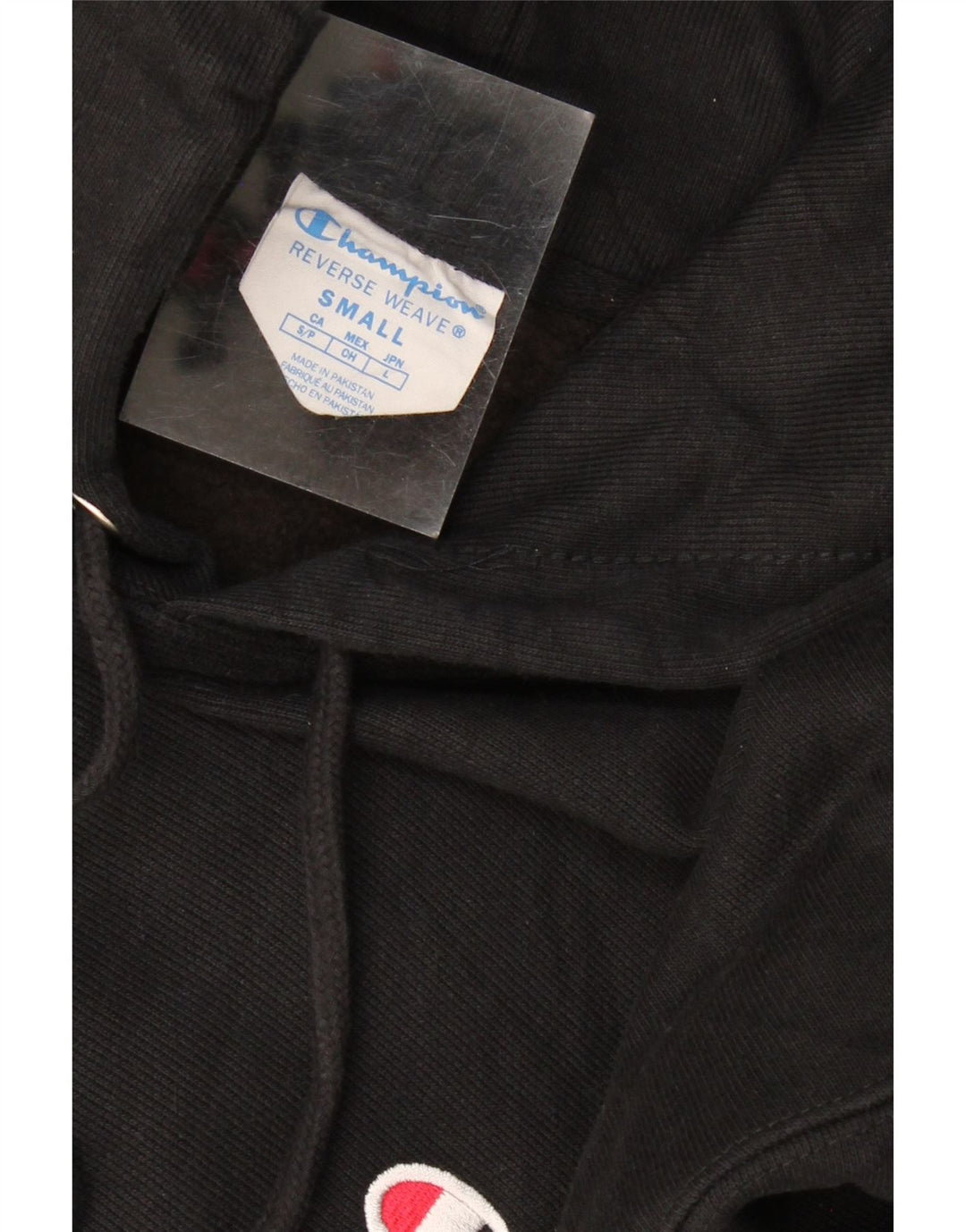 CHAMPION Mens Reverse Weave Hoodie Jumper Small Black Cotton