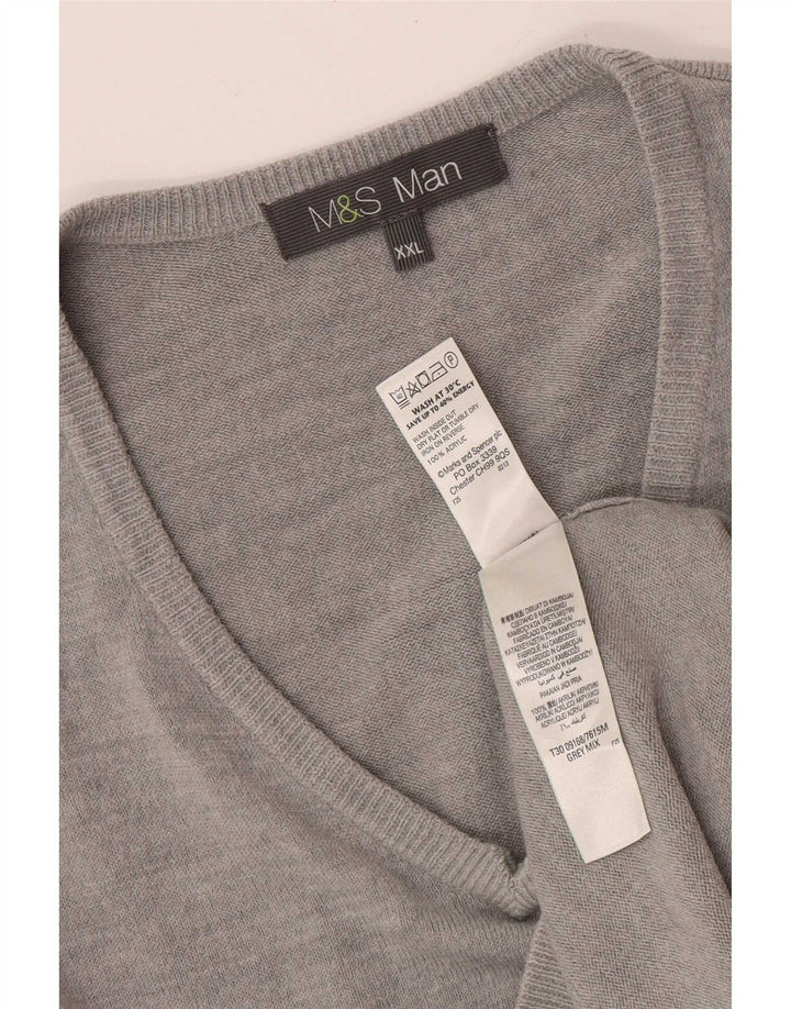 Marks & Spencer Mens V-Neck Jumper Sweater 2XL Grey Acrylic