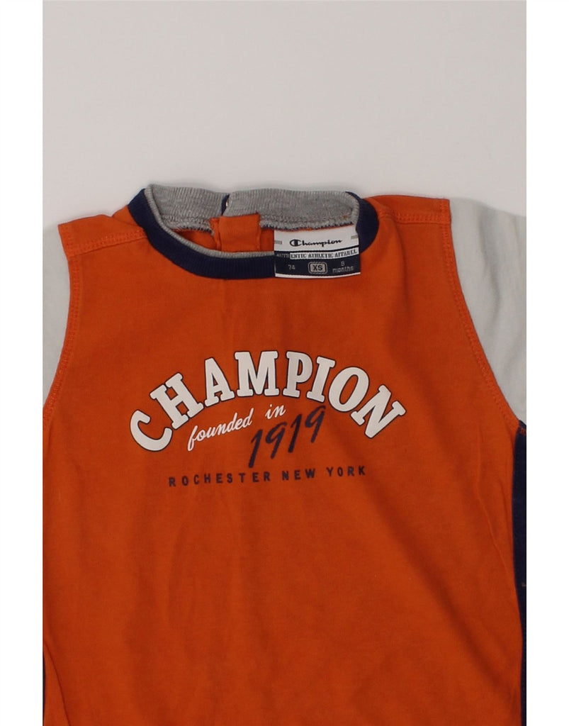 CHAMPION Baby Boys Graphic T-Shirt Top 6-9 Months XS  Orange Colourblock | Vintage Champion | Thrift | Second-Hand Champion | Used Clothing | Messina Hembry 