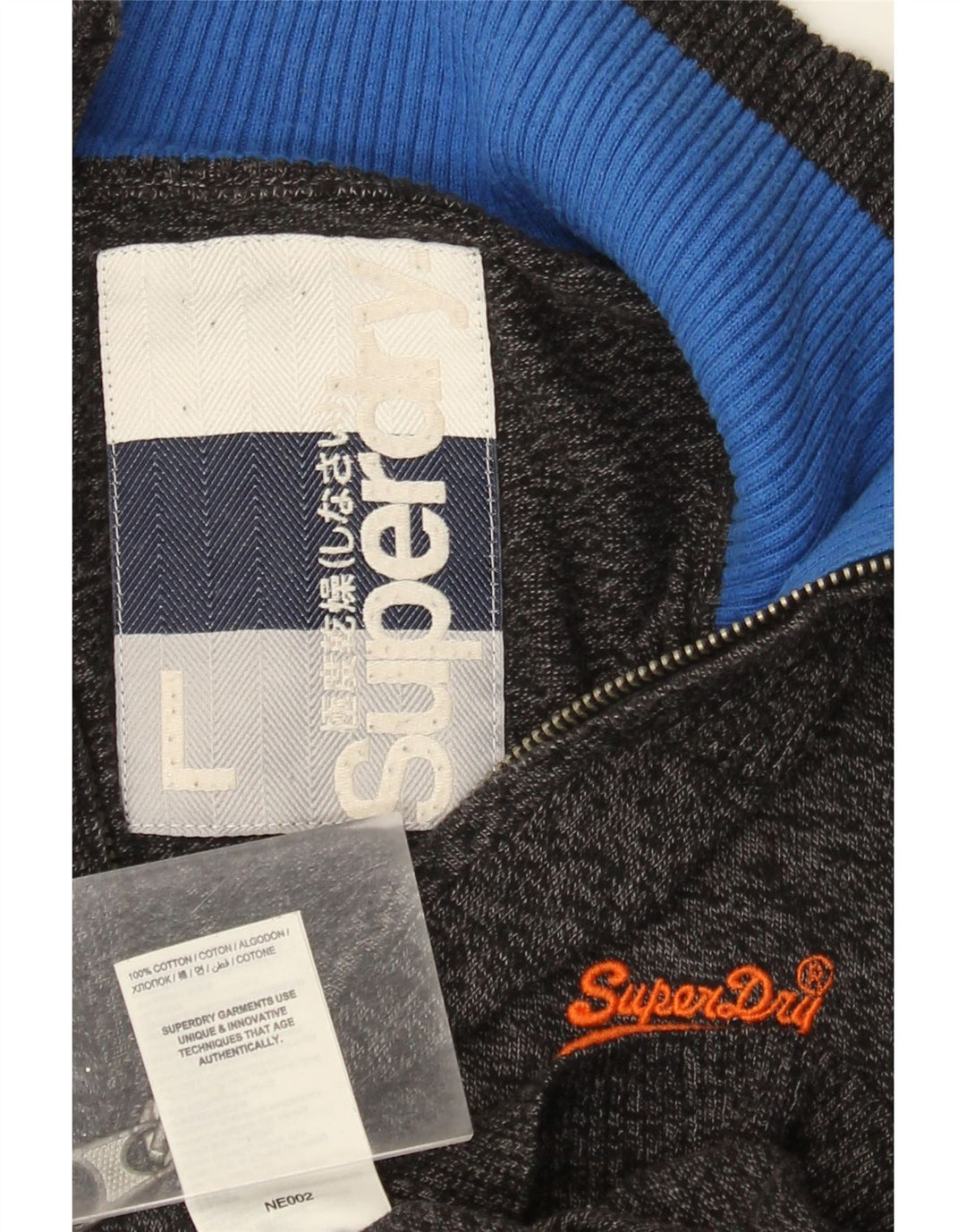 Superdry Mens Zip Neck Jumper Sweater Large Grey Flecked Cotton