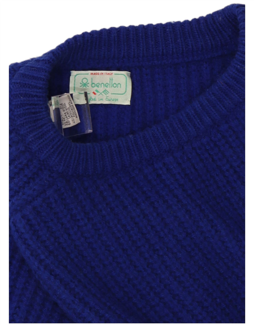 Benetton Mens Boat Neck Jumper Sweater IT 52 Large Blue Wool