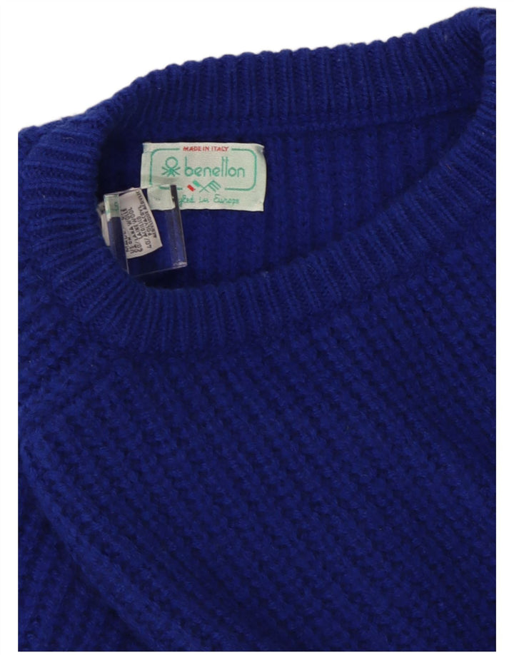 Benetton Mens Boat Neck Jumper Sweater IT 52 Large Blue Wool