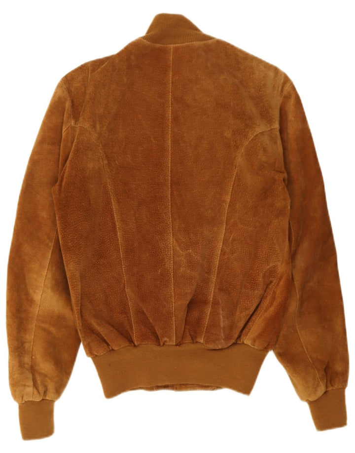 Vintage Womens Suede Bomber Jacket UK 10 Small Brown