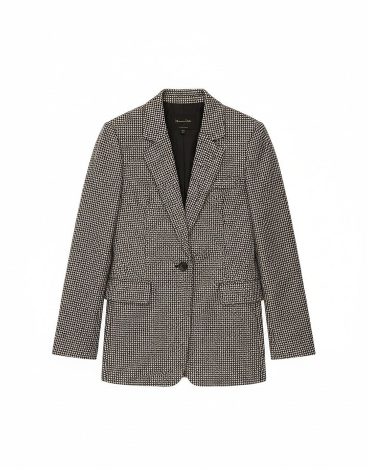 Massimo Dutti Womens 1 Button Blazer Jacket EU 34 2XS Grey Houndstooth Wool