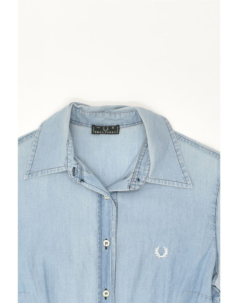 FRED PERRY Womens Denim Shirt UK 10 Small Blue Cotton | Vintage Fred Perry | Thrift | Second-Hand Fred Perry | Used Clothing | Messina Hembry 