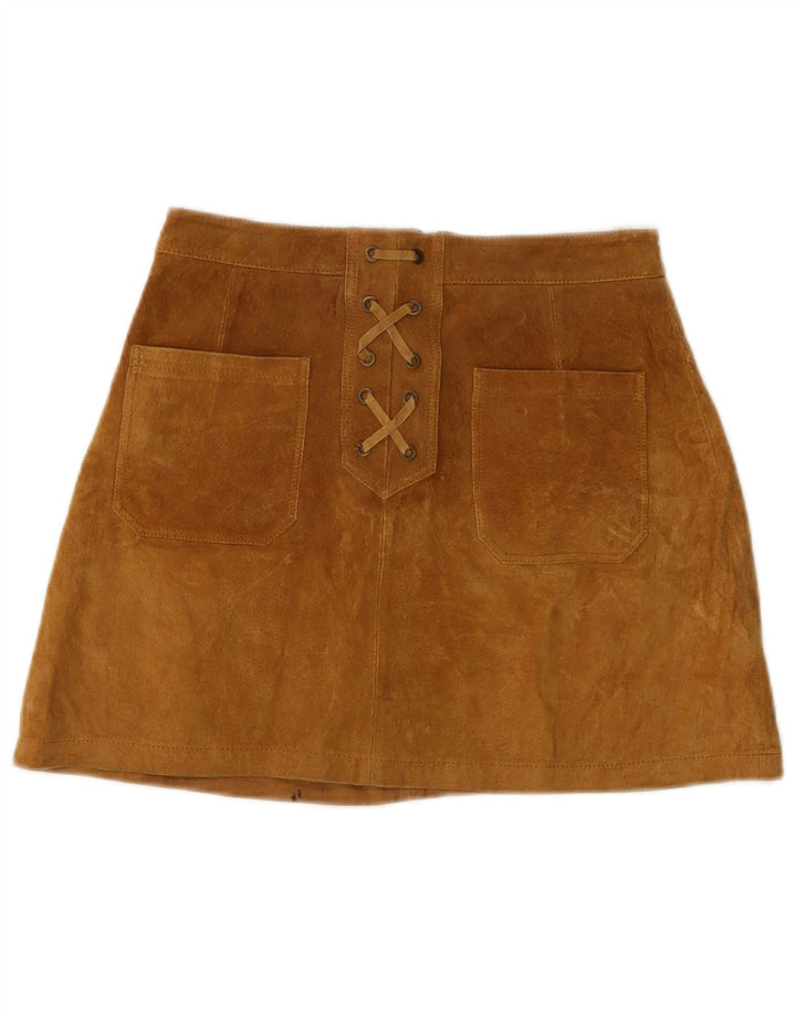 Stradivarius Womens Suede Mini Skirt EU 38 Small W28 Beige Leather