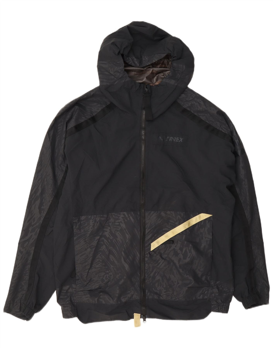 Adidas Mens Hooded Rain Jacket UK 40 Large Black Geometric