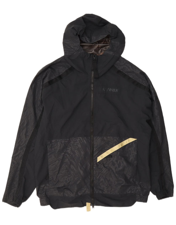 Adidas Mens Hooded Rain Jacket UK 40 Large Black Geometric