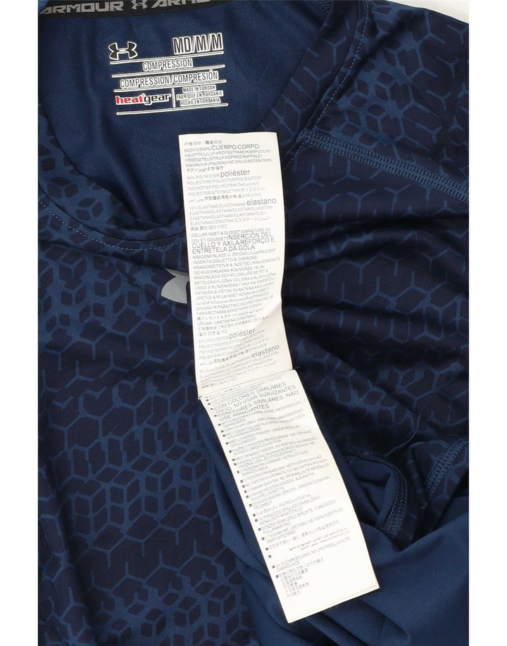 Under Armour Mens Heat Gear T-Shirt Top Medium Navy Blue Geometric