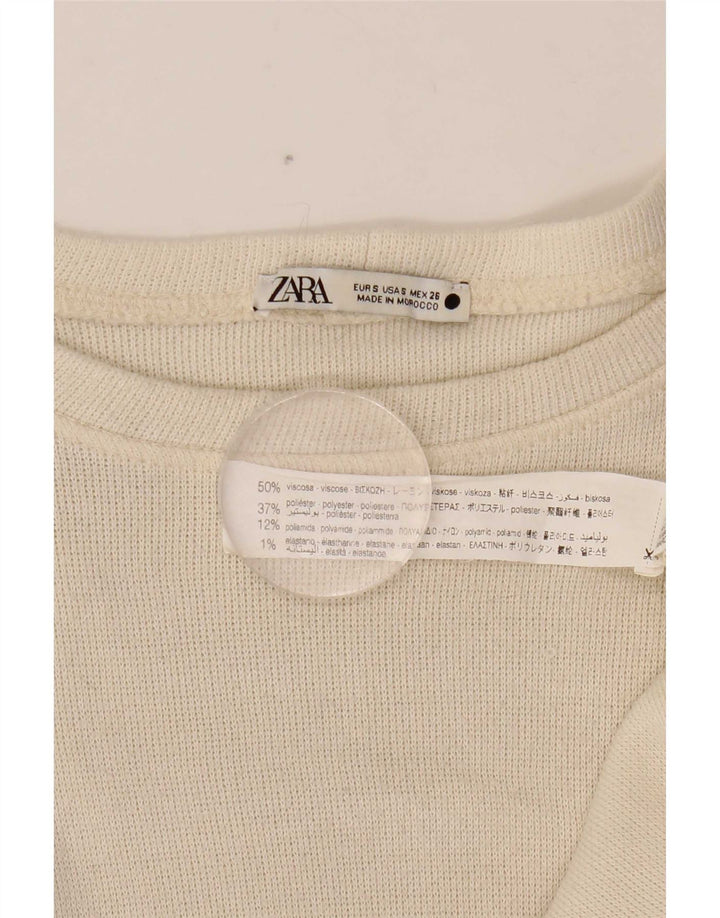 Zara Womens Crop Oversized Top Long Sleeve UK 10 Small White Viscose