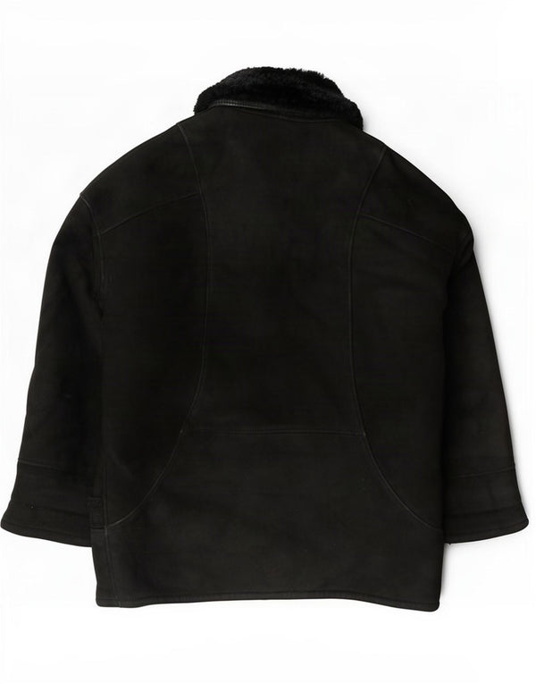 Vintage Womens Shearling Jacket IT 50 2XL Black