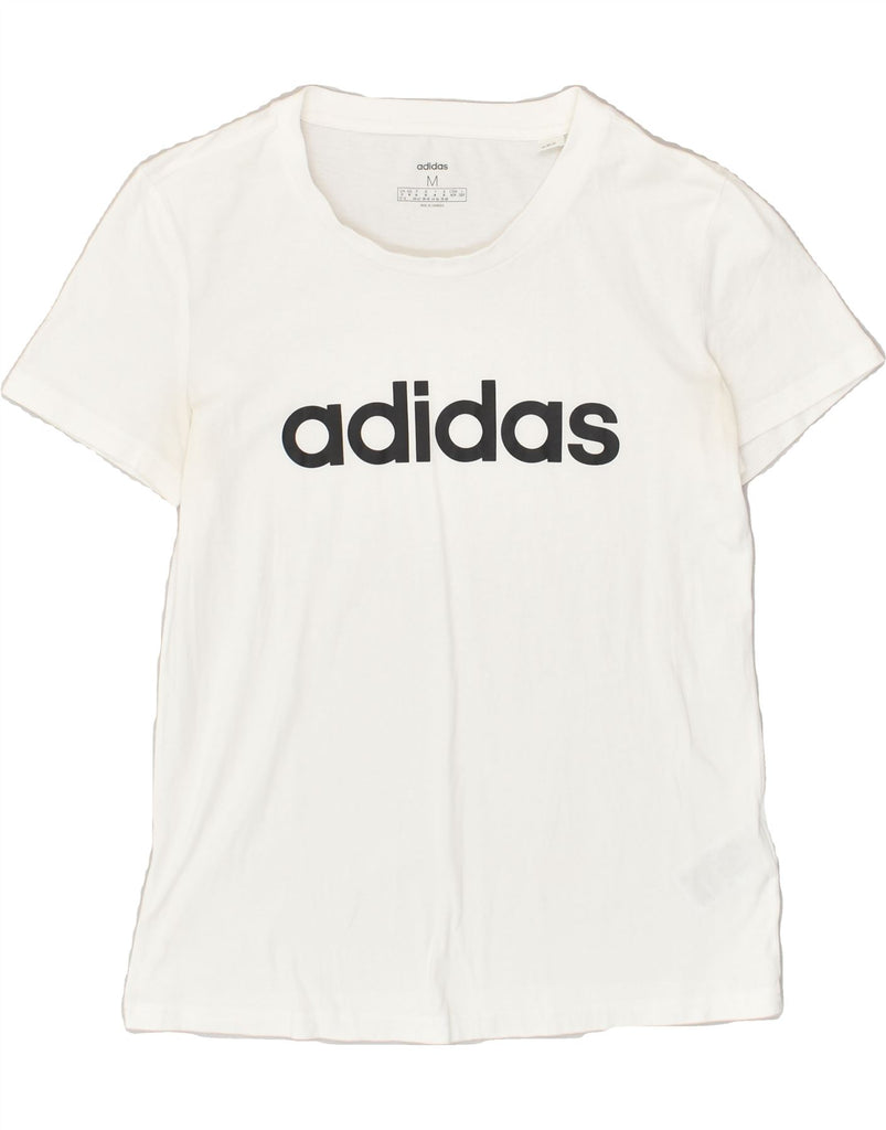 ADIDAS Womens Graphic T-Shirt Top UK 12/14 Medium White Cotton | Vintage Adidas | Thrift | Second-Hand Adidas | Used Clothing | Messina Hembry 