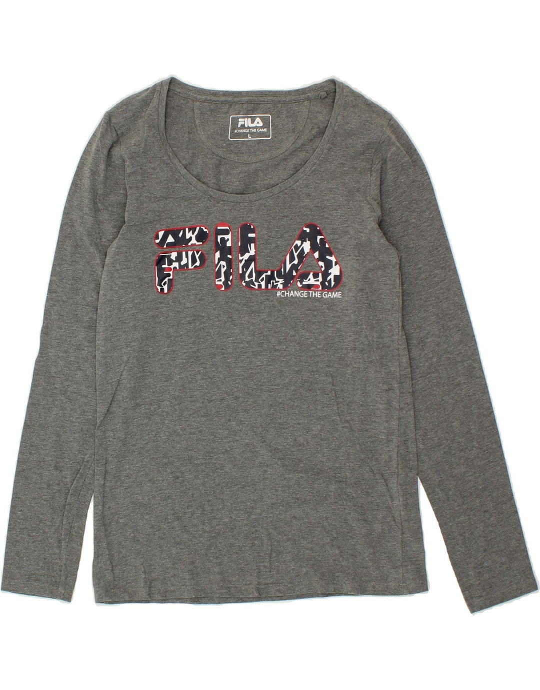 FILA Womens Graphic Top Long Sleeve UK 14 Large Grey Cotton Vintage Fila and Second-Hand Fila from Messina Hembry 
