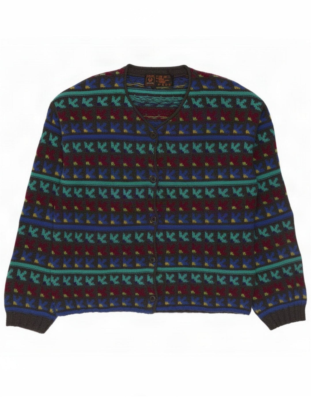 Stefanel Womens Cardigan Sweater UK 14 Medium Multicoloured Geometric Wool