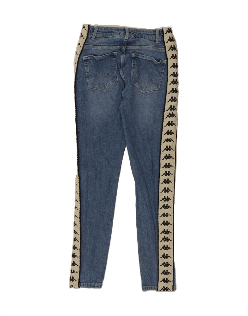 KAPPA Womens Crop Graphic Skinny Jeans Small W24 L26 Blue Colourblock Vintage Kappa and Second-Hand Kappa from Messina Hembry 