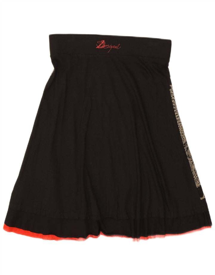 DESIGUAL Womens Graphic A-Line Skirt Small W30  Black Floral Cotton