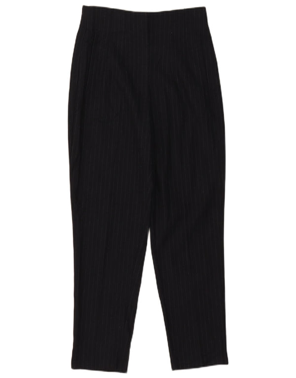 Zara Womens High Waist Tapered Suit Trousers Small W26 L26 Black Pinstripe