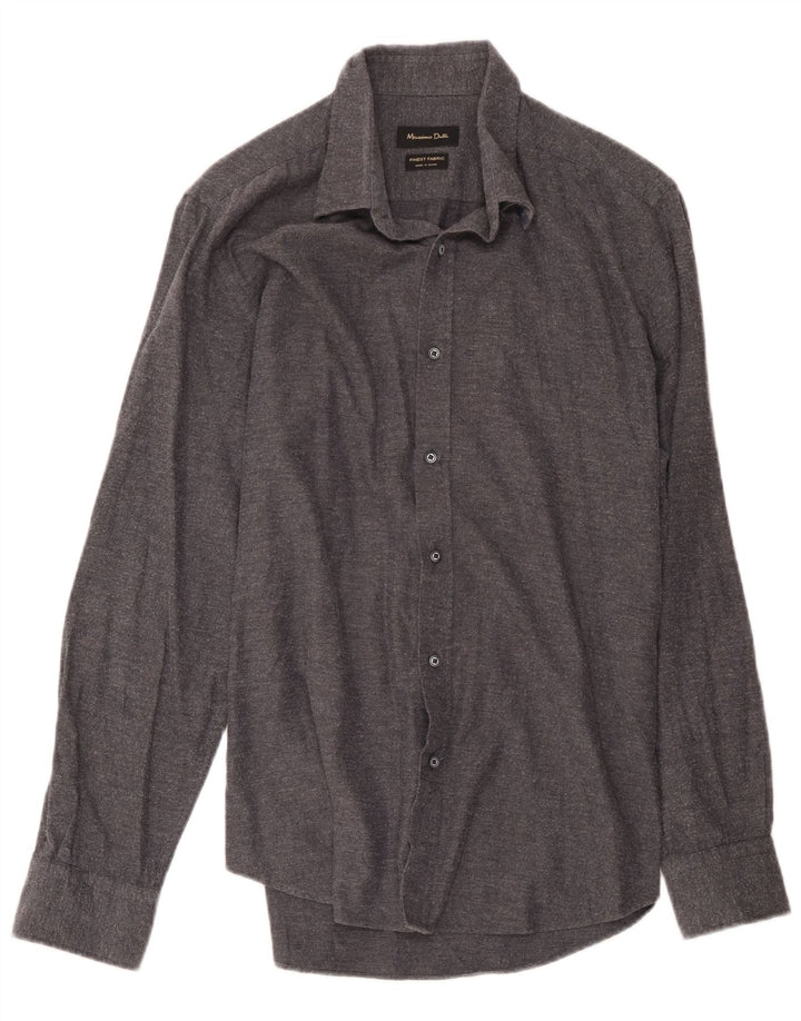 Massimo Dutti Mens Shirt Large Grey Herringbone