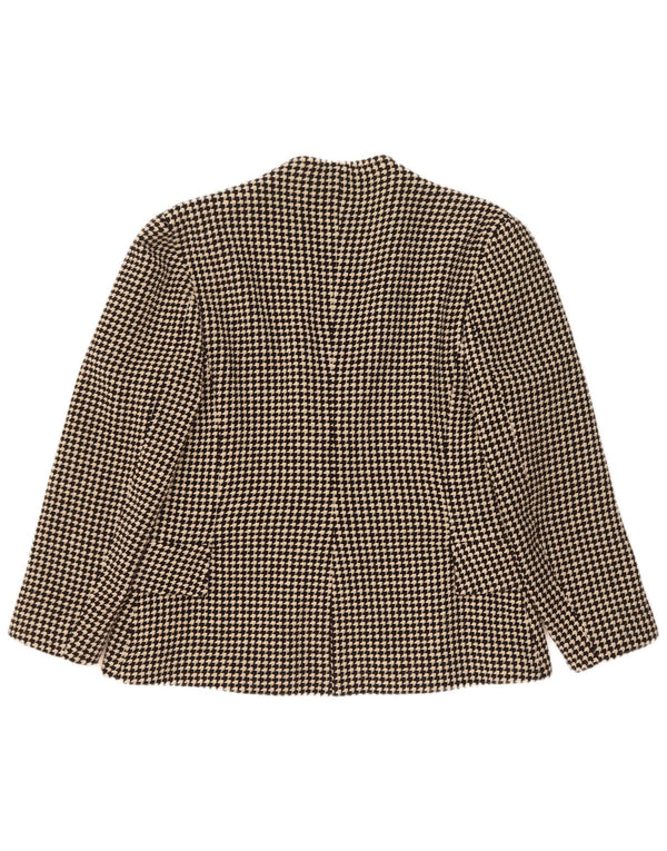 Vintage Womens 1 Button Blazer Jacket UK 14 Medium Black Houndstooth Wool