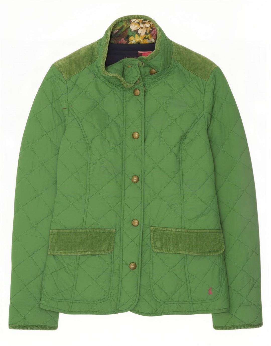Joules Womens Quilted Jacket UK 10 Small Green Floral Polyamide