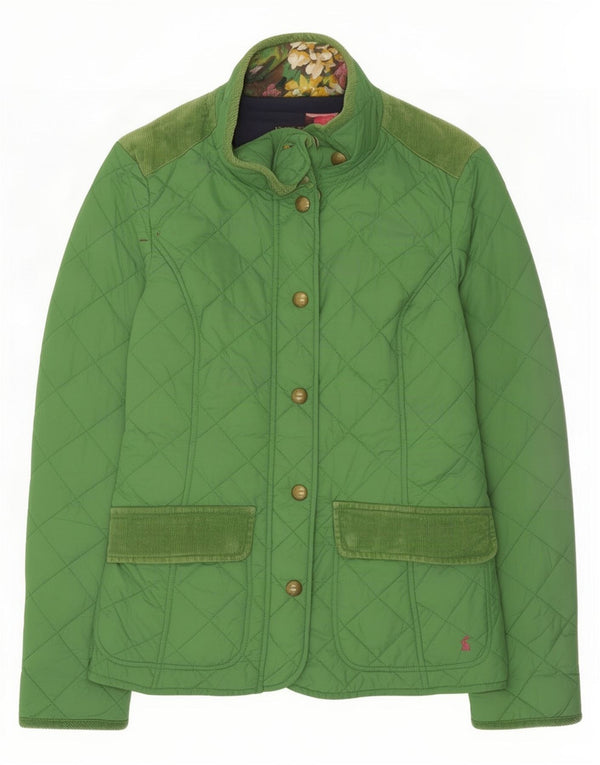Joules Womens Quilted Jacket UK 10 Small Green Floral Polyamide
