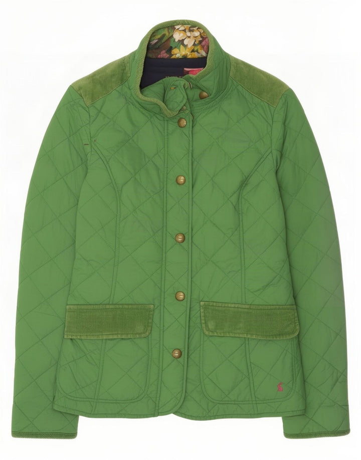 Joules Womens Quilted Jacket UK 10 Small Green Floral Polyamide