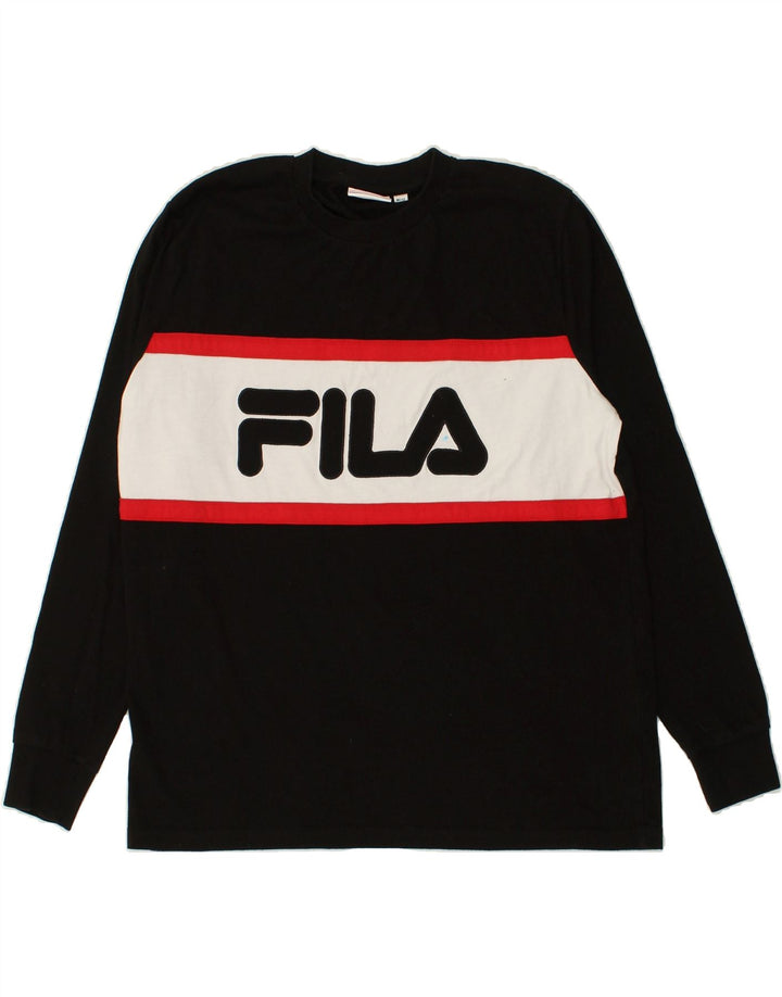 FILA Womens Graphic Sweatshirt Jumper UK 12 Medium Black Cotton | Vintage Fila | Thrift | Second-Hand Fila | Used Clothing | Messina Hembry 