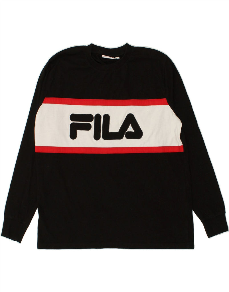 FILA Womens Graphic Sweatshirt Jumper UK 12 Medium Black Cotton | Vintage Fila | Thrift | Second-Hand Fila | Used Clothing | Messina Hembry 