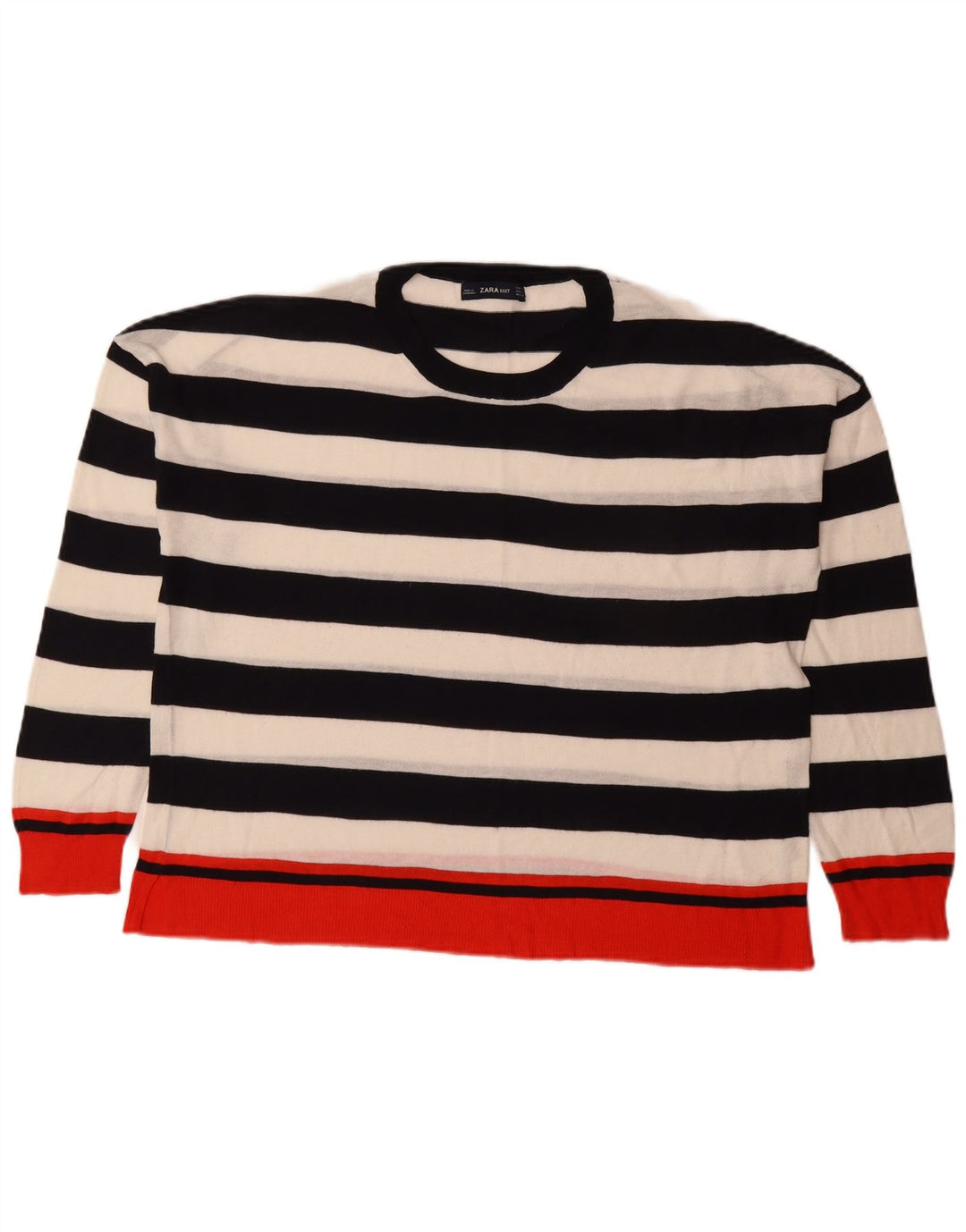 Zara Womens Crew Neck Jumper Sweater UK 16 Large Multicoloured Striped