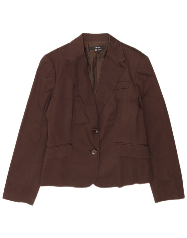 Zara Womens 2 Button Blazer Jacket UK 18 XL Brown Cotton