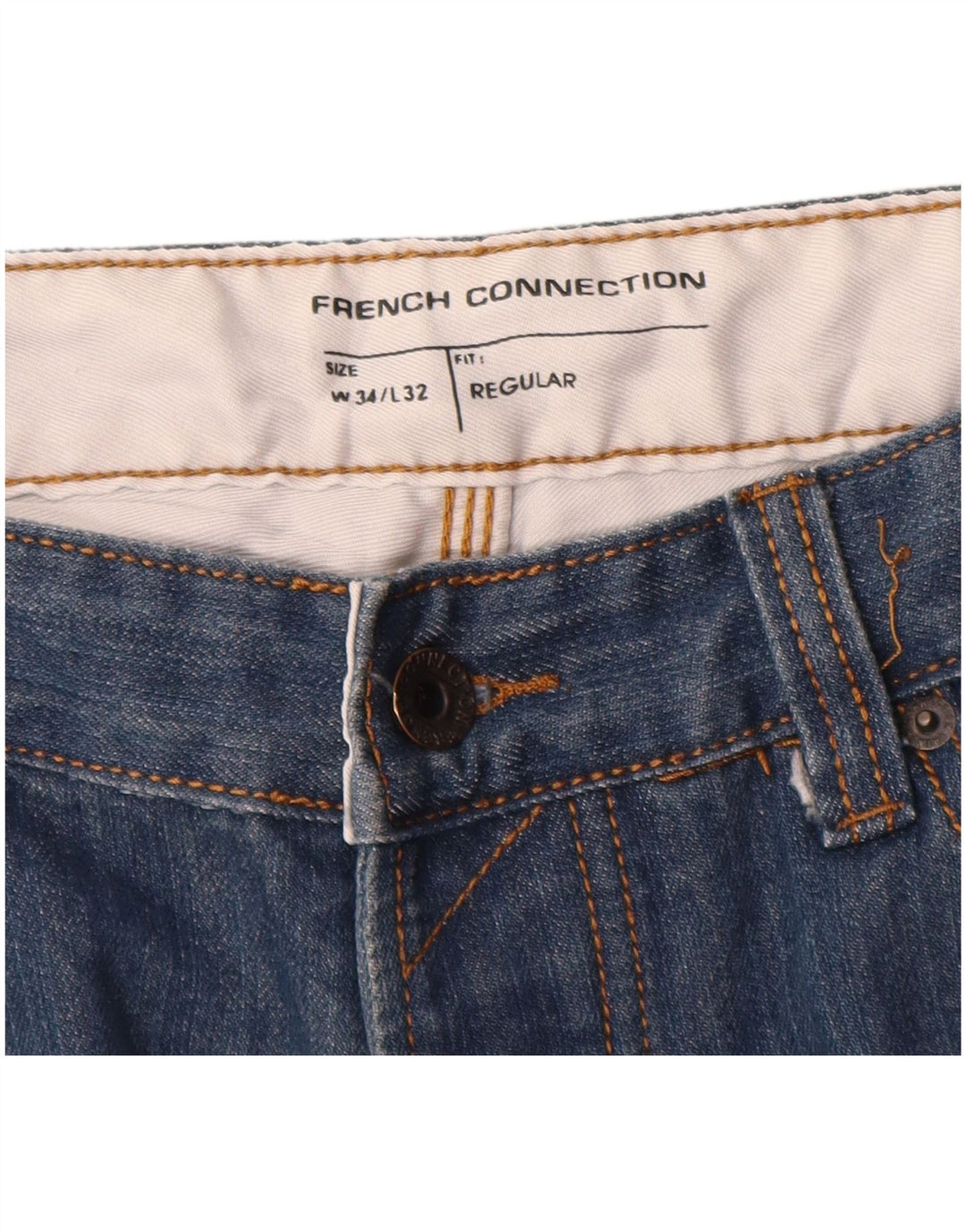 French Connection Mens Regular Fit Straight Jeans W34 L32 Blue Cotton