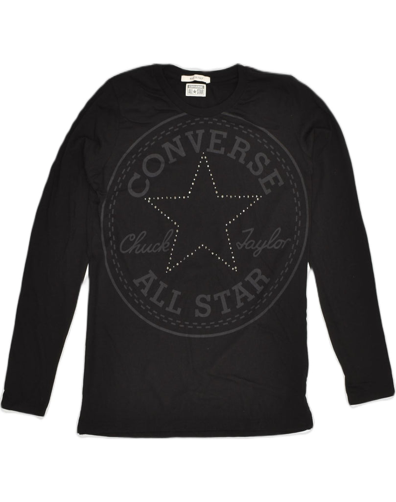 CONVERSE Womens Graphic Top Long Sleeve UK 10 Small Navy Blue Cotton | Vintage Converse | Thrift | Second-Hand Converse | Used Clothing | Messina Hembry 