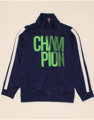 CHAMPION Boys Tracksuit Top Jacket 9-10 Years Medium Navy Blue Colourblock